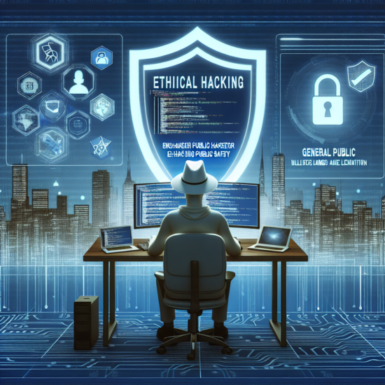 "Ethical hacker analyzing cybersecurity measures on a laptop to enhance public safety, representing the importance of ethical hacking in protecting communities."